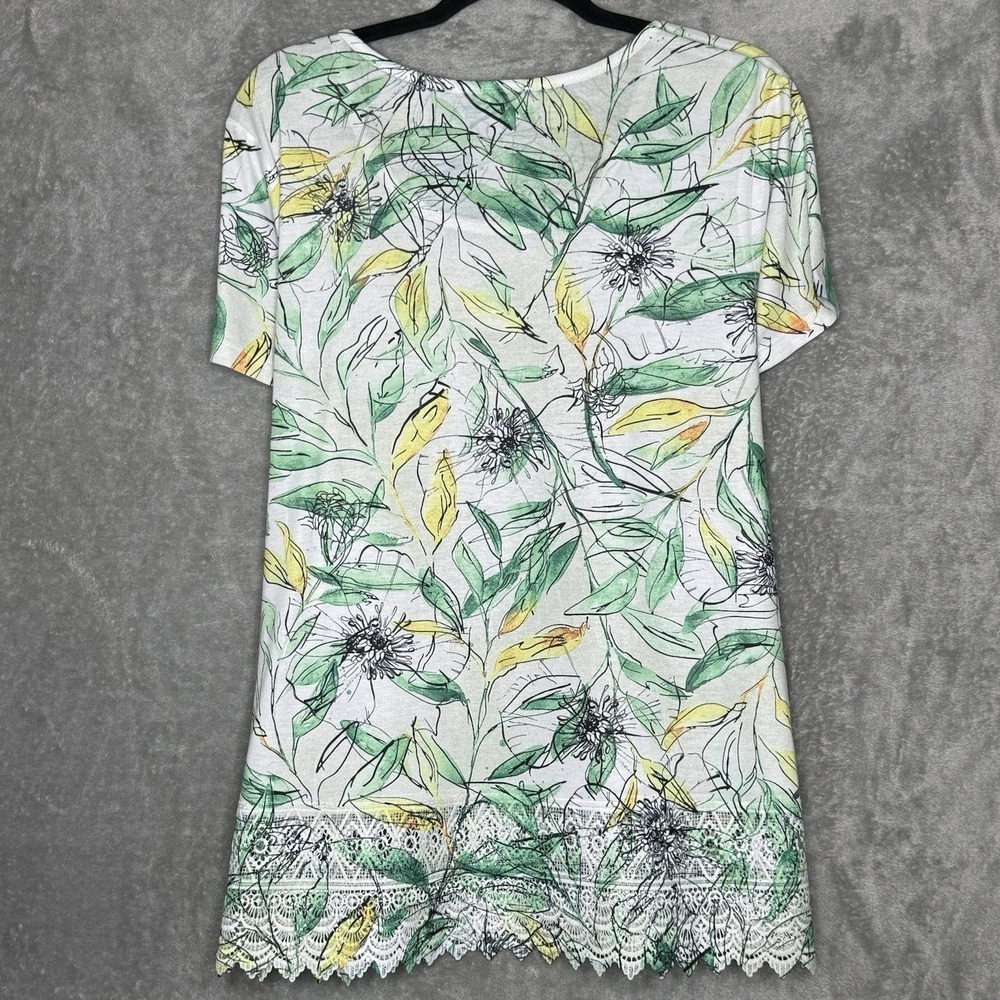 JM Collection Large Shirt Top Green Floral Flower Short Sleeve Scoop Neck Sequin - Picture 5 of 7